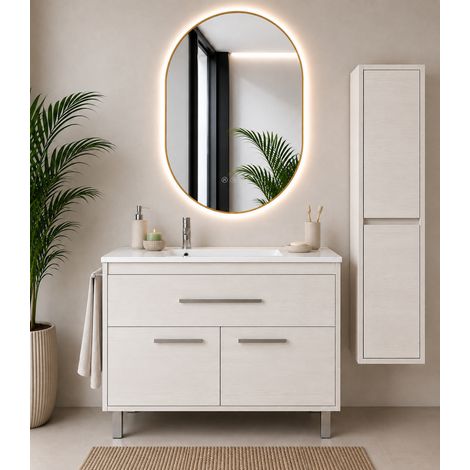 Meuble de salle de bain avec vasque ORIGENBATH BAHIA sans miroir 90x45 cm blanc nordique avec colonne (1/5)
