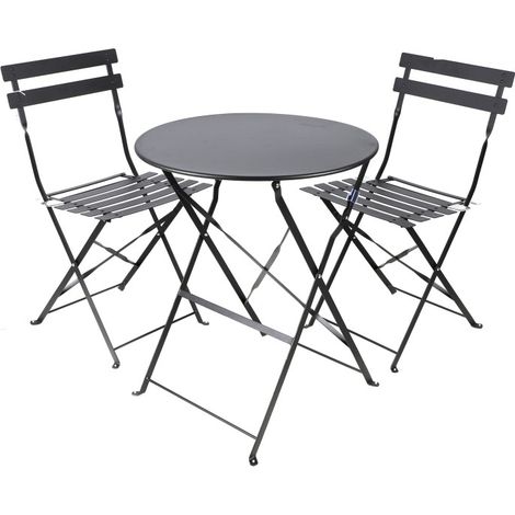 Lot 3 pièces ensemble jardin pliant table ronde Ø60 cm + 2 chaises métal noir - Livraison gratuite (1/2)