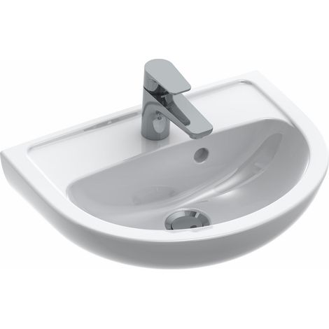 Villeroy & Boch – Lave-mains à poser VOLTA Plus – Céramique blanche – Dimensions 450 x 340 mm – Avec trop-plein et trou de robinetterie central (1/3)