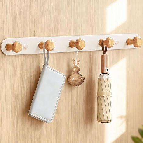 Porte-manteau Mural en Bois,avec 5 Crochets,Hêtre Naturel  Crochet Porte Manteau Mural Bois pour une Entrée, Chambre, Salle de Bain et Vestiaire (1/5)