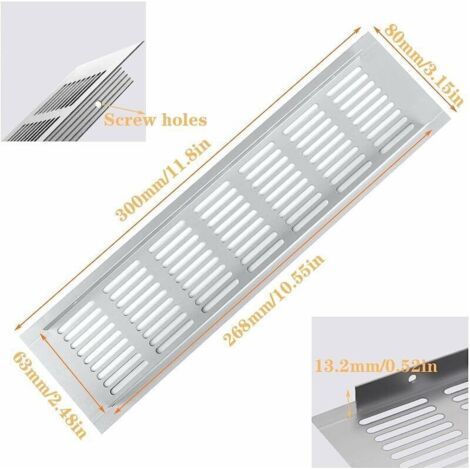 4 Pcs Grille Aeration Aluminium, Grille Aeration Grande Taille Grille Ventilation Rectangulaire Ventilation Grille Grille Aeration pour Four pour la Ventilation des Armoires et des Meubles （80X300mm)
