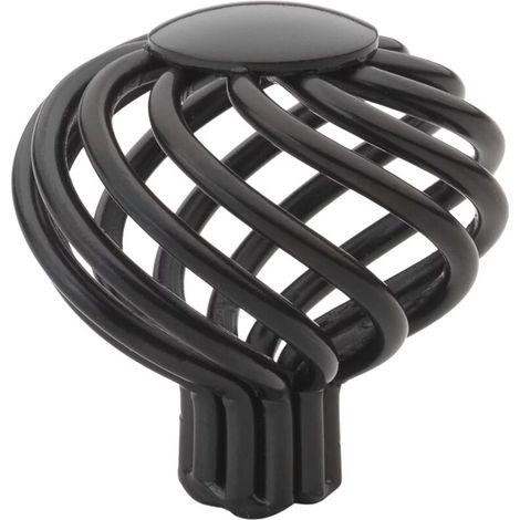 Bouton de meuble rond tourné de 36 mm de diamètre, en forme de cage à oiseaux, noir mat (1/5)
