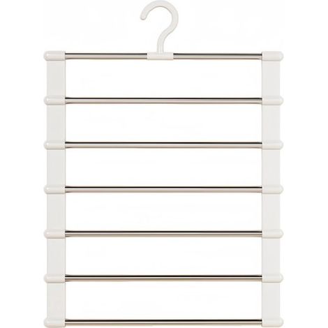 Hosenbügel,Für bis zu 6 Hosen,6-in-1-Hosenbügel,49 x 37 cm,Weiß,Edelstahl und PVC (1/4)