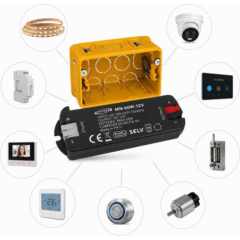 Trasformatore Alimentatore Slim 12V 60W per Scatola 503 Strisce LED Domotica Telecamere Serrature Elettriche (1/4)