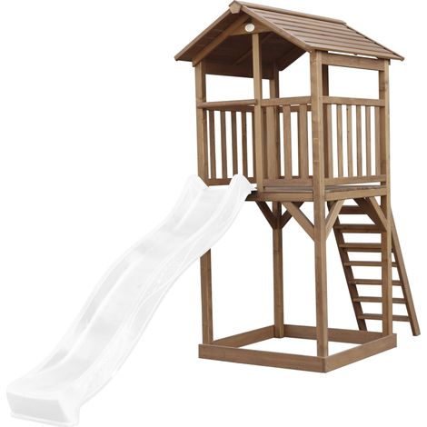 Axi Beach Tower Aire De Jeux Avec Toboggan En Blanc & Bac À Sable Grande Maison Enfant Extérieur En Marron Cabane De Jeu En Bois Fsc