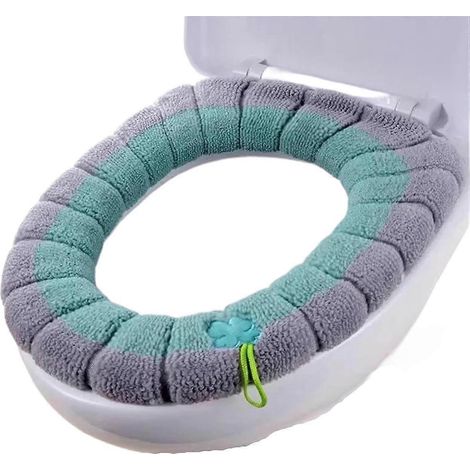 Lot de 2 housses de siège de toilette épaisses et douces avec poignée, tapis de salle de bain d'hiver lavable pour WC (vert gris) (1/5)