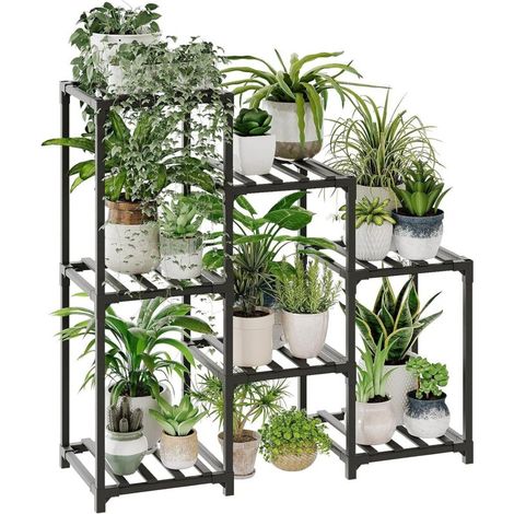 Support Plantes Intérieur, Porte Plante Intérieur Noir, Étagère Plante pour Plantes Multiples, 3 Niveaux 7 Pots, Support Plante Échelle pour Fenêtre, Porte Plante Extérieur (1/5)