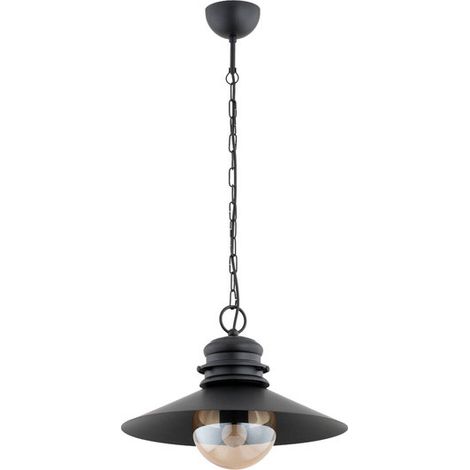 Alfa HOLLY Vintage Black Metal Pendant Ceiling Lamp 40cm, 90cm Drop, 1x E14 Socket Max 10W, Traditional Hanging Light for Dining Room/Kitchen Island, Dimmable Bulb Ready