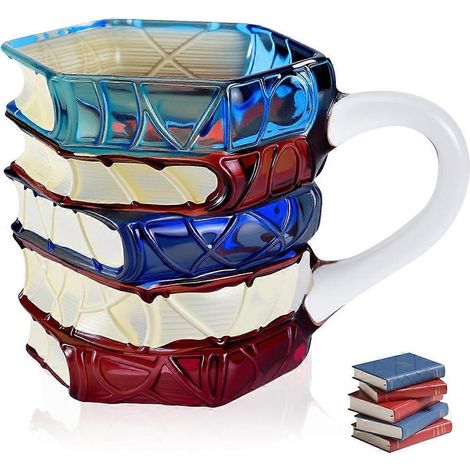 Mug en verre coloré, motif livre peint à la main (1 pièce), tasse à café 3D peinte à la main, 20 cl, idéal pour les amoureux des livres. (1/5)