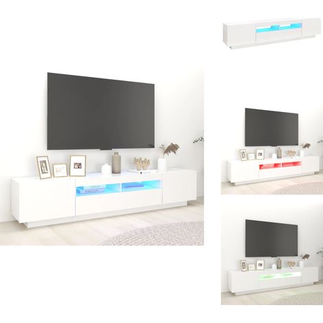 Meuble TV avec lumières LED Blanc 200x35x40 cm - Meuble Tv - Meuble Téléviseur - Meuble Tv Led - Luminaire Intégré - Rangement Media (1/5)