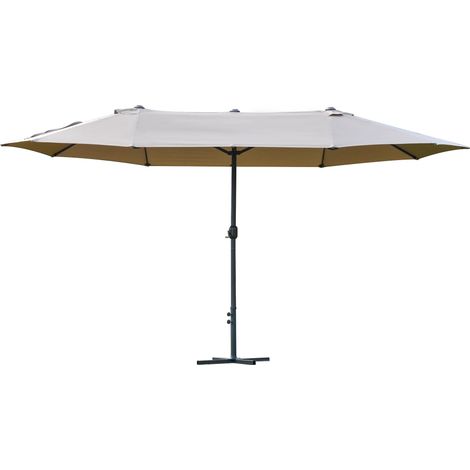 Parasol de jardin XXL avec pied en croix parasol grande taille 4,6L x 2,7l x 2,4H cm ouverture fermeture manivelle acier polyester haute densité café (1/5)