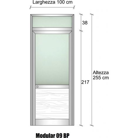 Modulo Iniziale/Finale Parete Divisoria in Alluminio e Vetro Satinato Luce e Perline con Porta - H2550xL1000 mm - Colore Argento Ox ITALFROM (1/3)