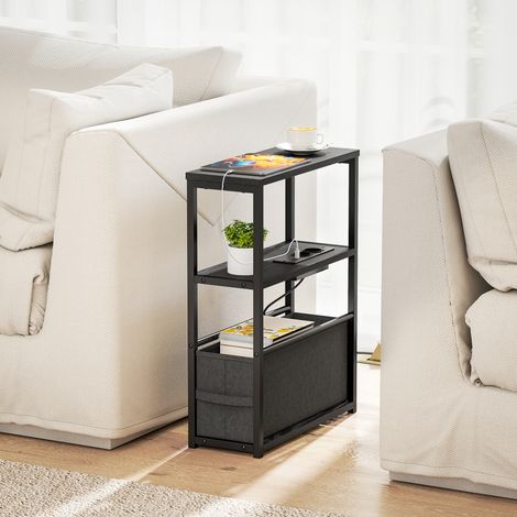 Table d’appoint Canpé avec multiprise électrique - pour petites pièces - 45x18x60,2cm - noir - étagère - Pratique (1/5)