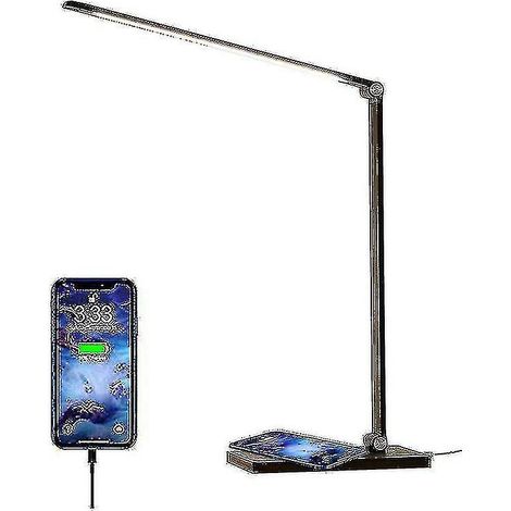Lampe de bureau LED, lampe de table respectueuse des yeux, chargeur sans fil pour téléphone portable (1/3)