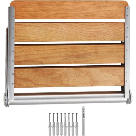 Siège de douche pliant chêne 40,9 x 34 cm, banc de douche mural rabattable capacité 199,6 kg, gain de place, usage polyvalent (1/5)