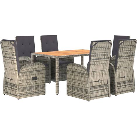 7 Piece Garden Dining Set Grey Poly Rattan&Solid Wood Acacia vidaXL (1/4)