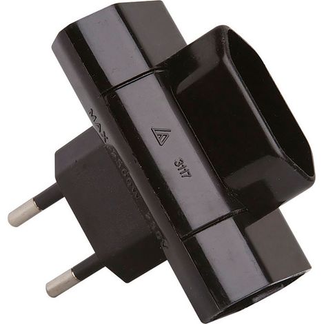 Dreifach-Seitenstecker 2p 10a 250v schwarz
