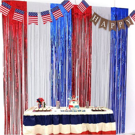Rideau De Franges - 100 X 200 Cm - En Film Métallique PET - Pour Décoration De Fête Thème Patriotique - 2 Pièces (1/5)