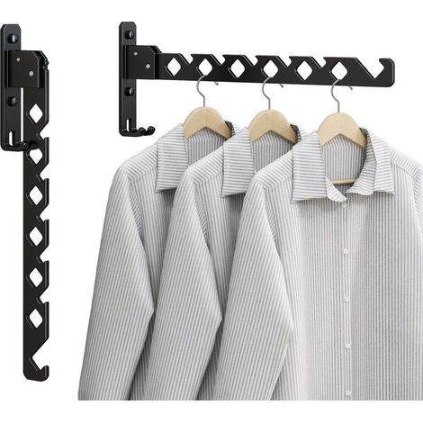 Lot de 2 crochets pour vêtements - Pliables - Barre de séchage - Étendoir à linge pliable - Étendoir d'intérieur pliable - Crochet mural - Porte-manteau - Cintre - Étendoir - Fixation murale - Étendoi (1/5)