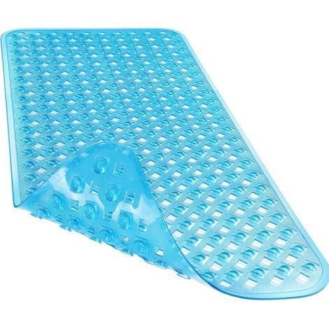Tapis de bain antidérapant, 87,6 cm x 39,4 cm (extra long), bleu transparent. (1/4)