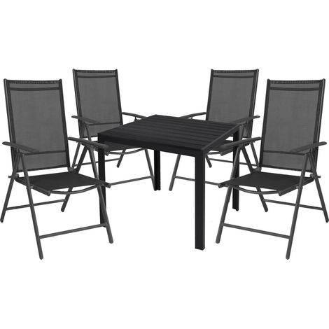 Gartengarnitur 5-teilig 90x90cm Anthrazit/Schwarz Non-Wood-MMC372219+4xM116001