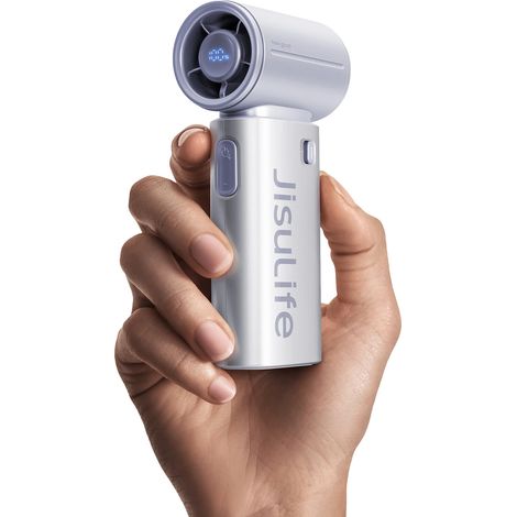 (Bleu 5000mAh) Ventilateur portable à main, flux d'air puissant grâce à sa turbine, batterie rechargeable de 5000 mAh. (1/5)