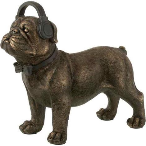 Statuette Déco "Bulldog avec Casque" 28cm Marron