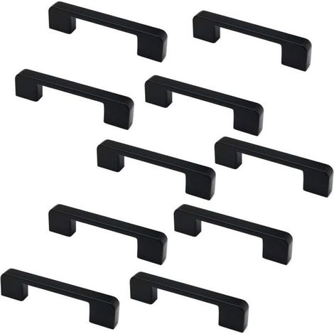 Set mit 10 mattschwarzen Schranktürgriffen und Schubladengriffen aus Zinklegierung, 106 mm Länge.