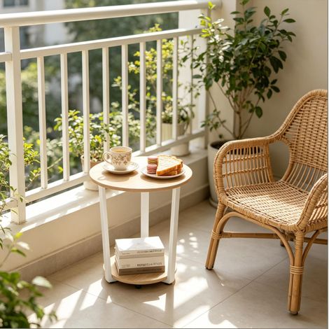 Tavolino rotondo con 2 ripiani 50x53 cm OKMYHOME (1/4)