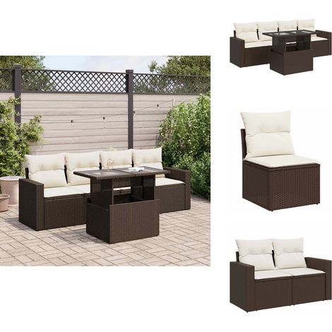 Salon de jardin avec coussins 5 pcs marron résine tressée - Ensemble De Canapés De Jardin - Ensembles De Canapés De Jardin - Ensemble De Canapés D'extérieur - Salon De Jardin (1/5)