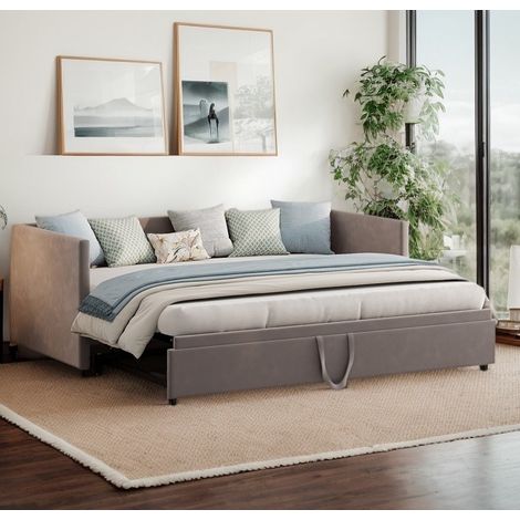 Canapé-lit 90/180x200 cm – Tissu velours – Éclairage LED – Pliable – Sommier à lattes – Pour petits appartements