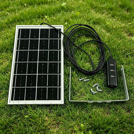 Portable Solar Charging Panel with Adjustable Aluminum Stand, 4 USB Ports And High Transmittance Photovoltaic Glass, Outdoor Solar Power Supply for Camping, Courtyard Security, Emergency Power Use (1/5)