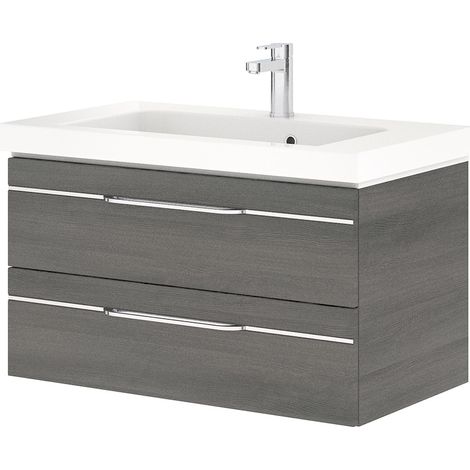 Bad Waschtischunterschrank mit Waschbecken in Graphit Struktur quer Nb. BUDVA-66, B/H/T ca. 92,5/48/49 cm (1/5)