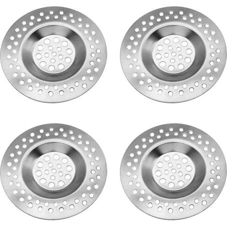Filtres Évier Acier Inox - KCVV - Lot de 4 - Anti-Obstruction - Grille Cheveux - Durable (1/4)