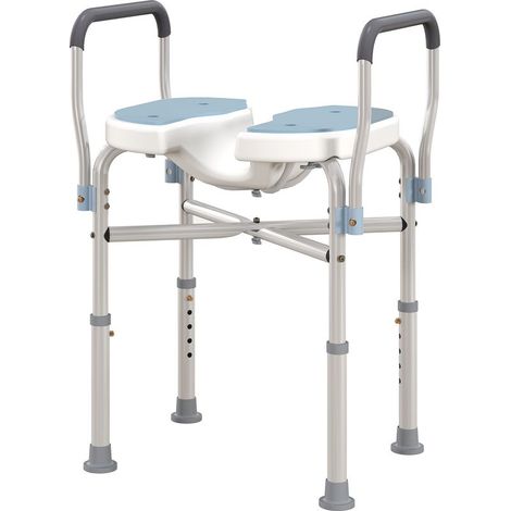 Chaise de douche avec accoudoirs siège de douche en forme U hauteur réglable anti-dérapant 53 x 36 x 64-75 cm bleu clair (1/5)