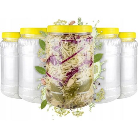 Bocal En Plastique PET - 3 L - Pour Aliments Miel Liqueurs Produits En Vrac - Lot De 5 (1/5)
