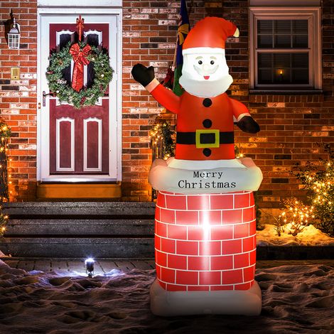 Papá Noel Hinchable con Chimenea Navidad Hinchable con 2 Luces LED e Inflador Eléctrico 80x70x210 cm Multicolor (1/5)