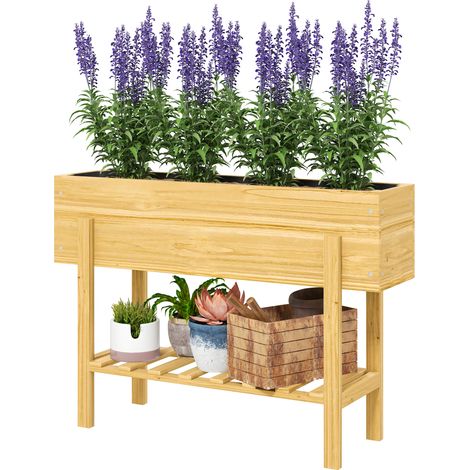 Jardinière sur pieds carré potager 2 trous drainage bois 100 x 30 x 70,5 cm