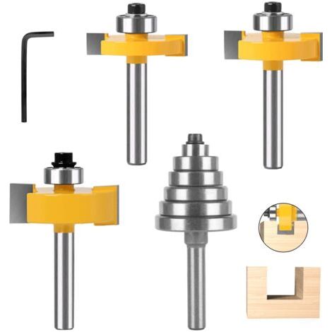 QORVA-3 Pièces Fraise à Rainurer Défonceuse 8mm avec Roulement pour Travail du Bois - Outil de Coupe pour Portes, Tables, Etagères