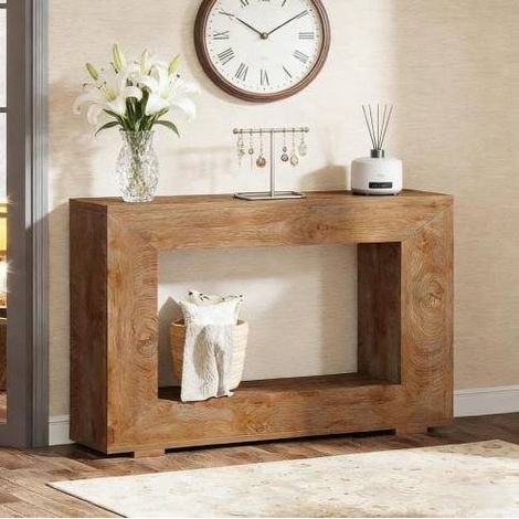 Tavolo consolle 120x30x83.5 cm marrone in legno con contenitore stile rustico (1/5)