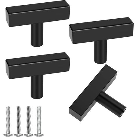Tiradores de puerta de acero inoxidable negro, 4 piezas, pomos de cajón vintage para armarios, decoración de interiores moderna y elegante.