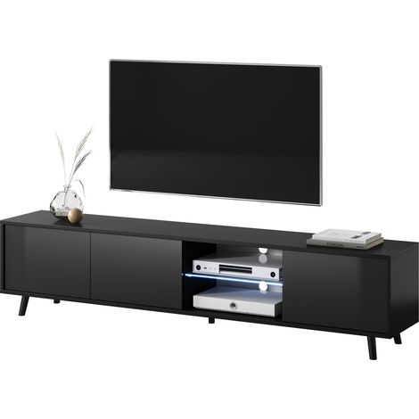 Selsey GALHAD – Fernsehschrank / modernes TV-Board mit Füßen und LED, 175 cm breit (Schwarz Matt / Schwarz Hochglanz) (1/4)