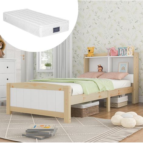 MEUBLIV Letto 90x200 cm bianco – testiera con contenitore, senza materasso (1/5)