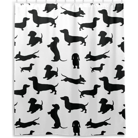 Rideau de douche noir motif Teckels – Décoration de salle de bain – Tissu imperméable – Avec crochets – 180 x 180 cm (1/3)
