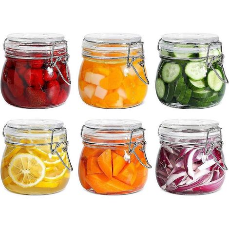 Bocaux en verre hermétiques avec couvercles, 500 ml (17 oz), petits récipients de conservation alimentaire, lot de 6 - Fermeture facile pour la mise en conserve et les cornichons en cuisine (1/5)
