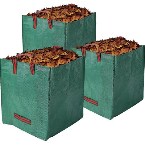 3 PCS Sacs de Jardin, 125L Réutilisables Carrés Sacs à Déchets de Jardin avec Poignées, Pliables Sacs à Feuilles, Sacs pour Déchets de Jardin pour Herbe, Feuilles, Bois, Déchets Verts