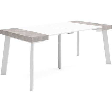 Skraut Home - Table console extensible, Console meuble, 180, Pour 8 personnes, Pieds en bois, Style moderne, Blanc et Gris Ciment (1/5)