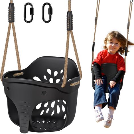 Children's Soft Bucket Swing Seat Outdoor Swing Black Baby Teenager Adult,Adjustable Rope 150-200cm,272kg,Indoor Outdoor Garden Backyard,Carabiner (1/5)