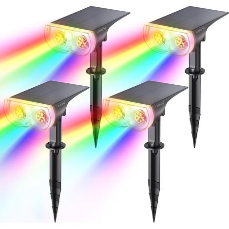 Spot Solaire Extérieur Multicolore, LED Lampes Solaires Etanche IP65, Projecteur Solaire Réglable 800LM avec 2 Modes d'Éclairage, Lumière Colorée pour Jardin, Allée, Noël, Halloween, 4PCS (1/5)