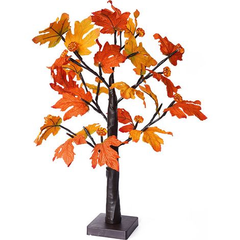 61 cm großer Ahorn-Herbstbaum mit 24 LEDs, Timer, dekorativem Kürbis, abnehmbarem Sockel, sanfter Beleuchtung und leuchtenden Blättern für Weihnachten und Thanksgiving. (1/5)